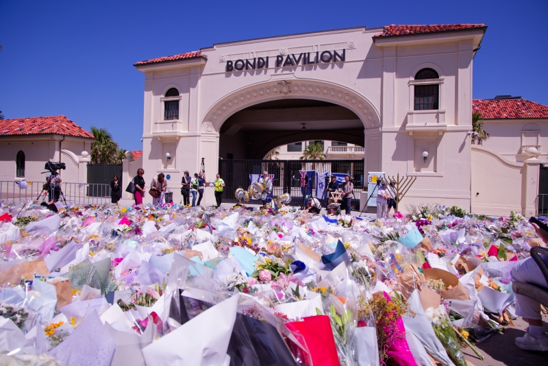 Flowers laid outside the Bondi Pavillion 